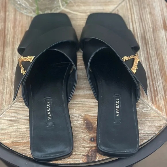 Versace Virtus Leather Sandals Size 38 - Picture 6 of 10
